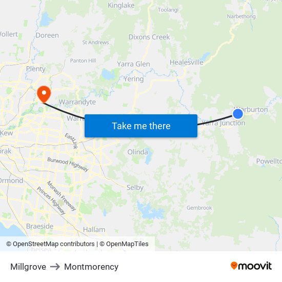 Millgrove to Montmorency map