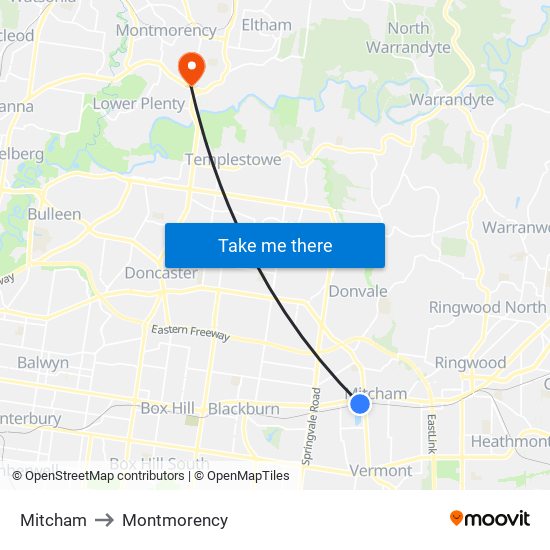 Mitcham to Montmorency map