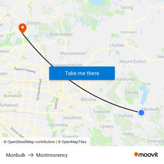 Monbulk to Montmorency map