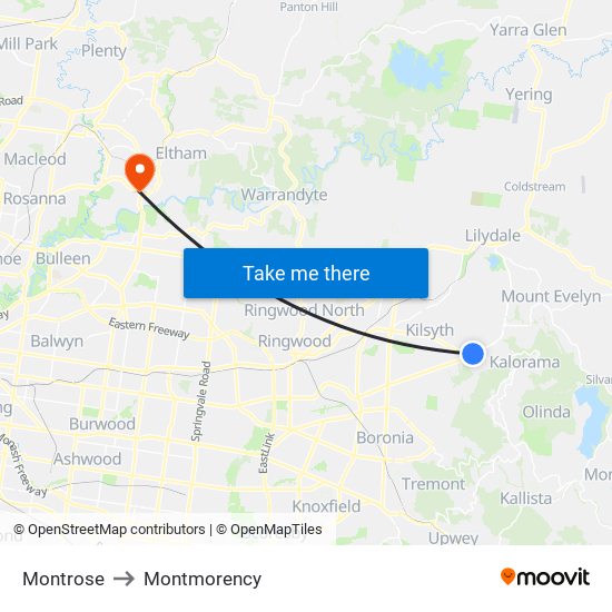 Montrose to Montmorency map