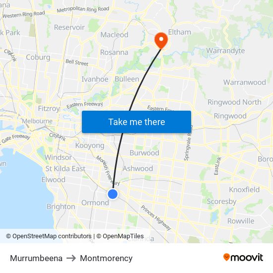 Murrumbeena to Montmorency map