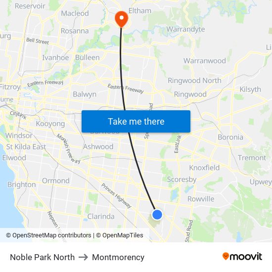 Noble Park North to Montmorency map