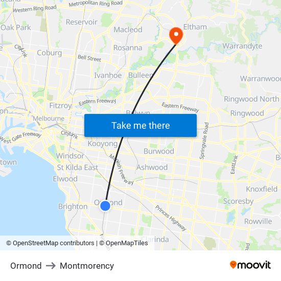 Ormond to Montmorency map