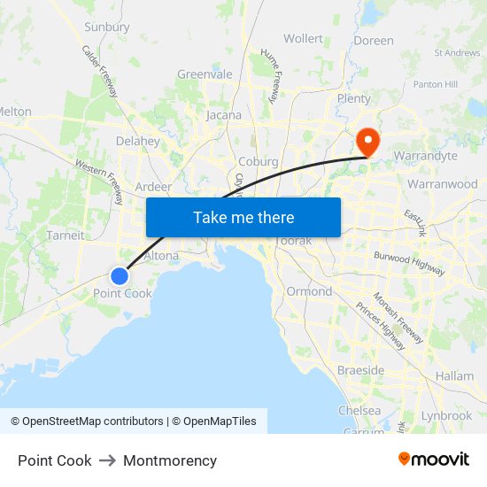 Point Cook to Montmorency map