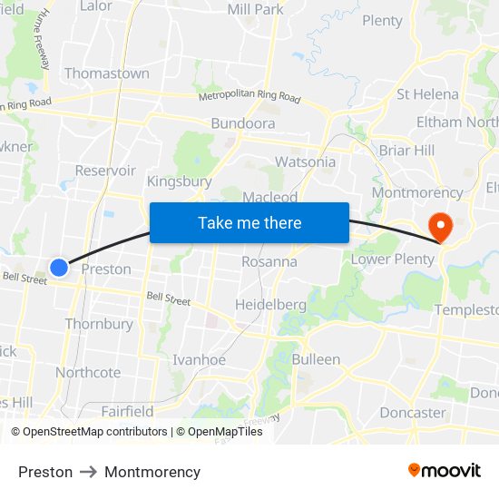 Preston to Montmorency map