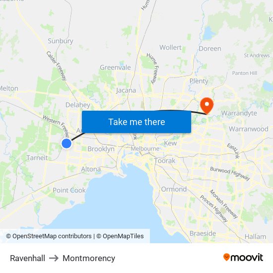 Ravenhall to Montmorency map