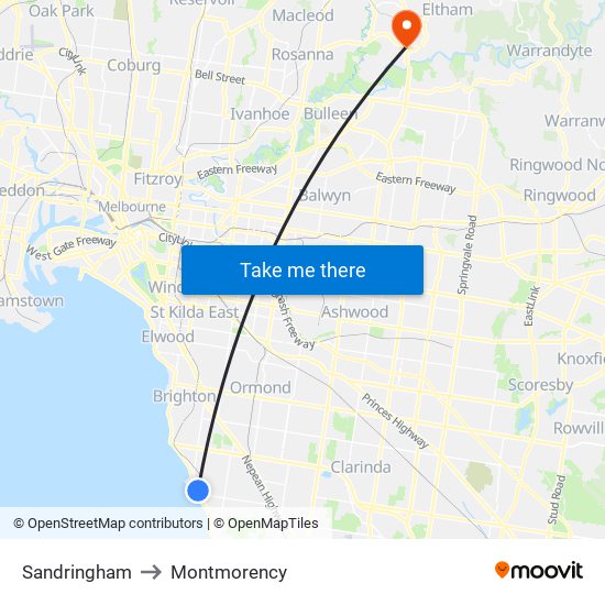 Sandringham to Montmorency map