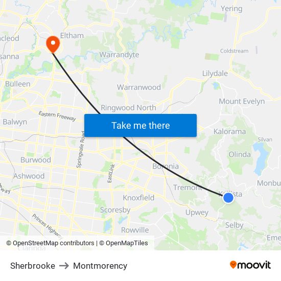 Sherbrooke to Montmorency map