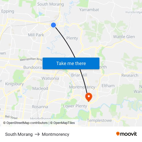 South Morang to Montmorency map