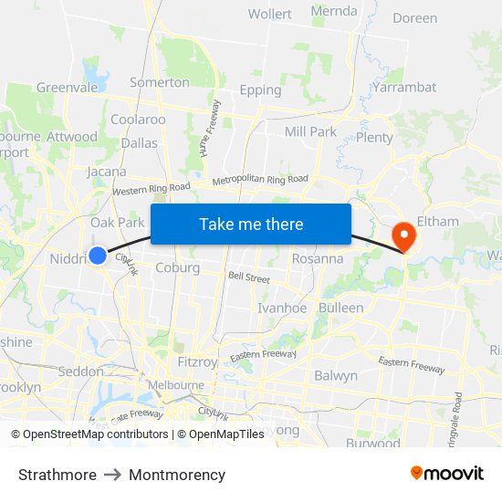 Strathmore to Montmorency map