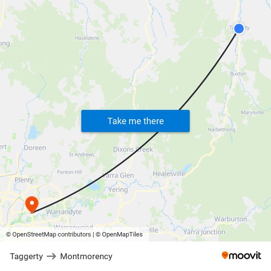 Taggerty to Montmorency map