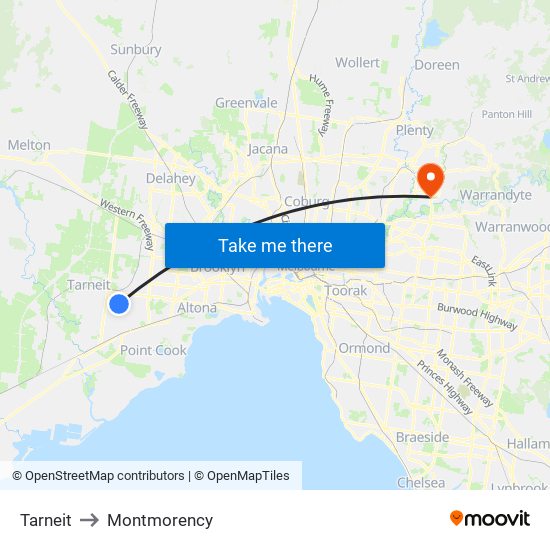 Tarneit to Montmorency map