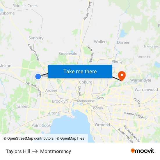 Taylors Hill to Montmorency map