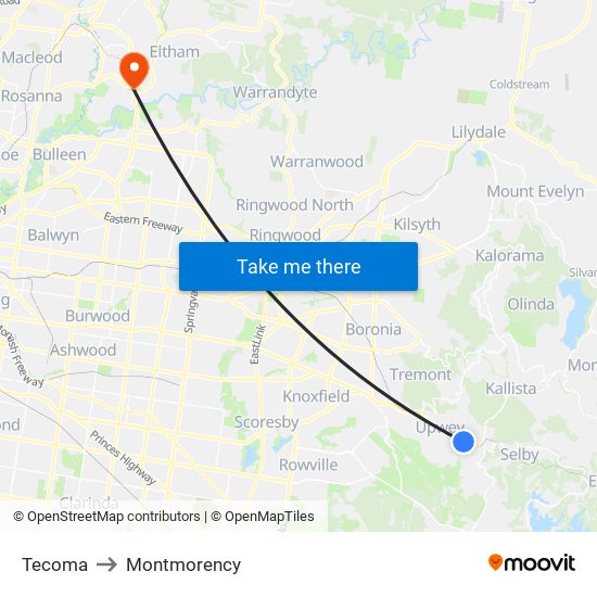 Tecoma to Montmorency map