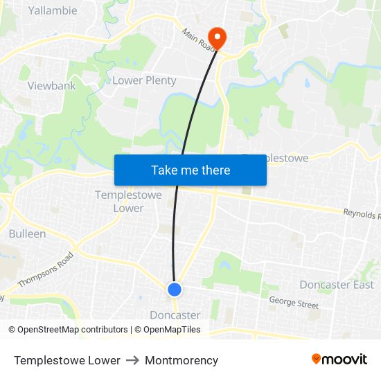 Templestowe Lower to Montmorency map