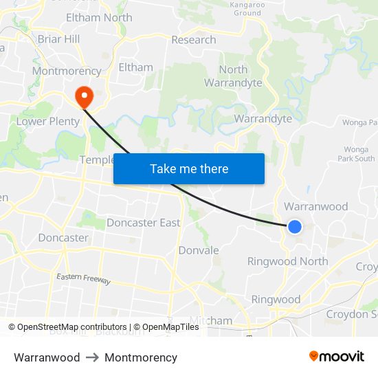 Warranwood to Montmorency map