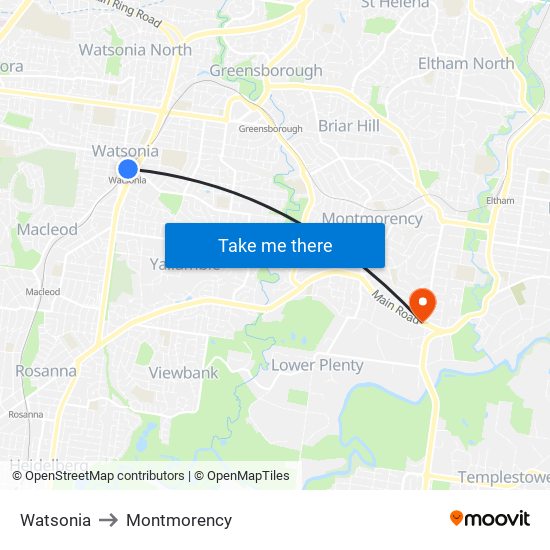 Watsonia to Montmorency map