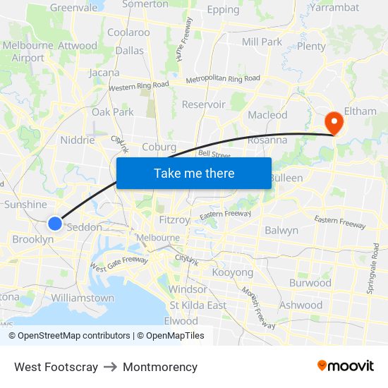 West Footscray to Montmorency map