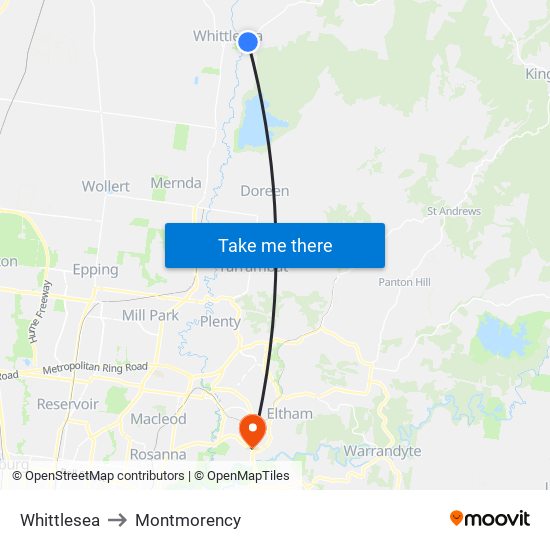 Whittlesea to Montmorency map