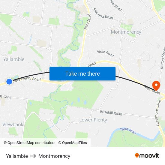 Yallambie to Montmorency map