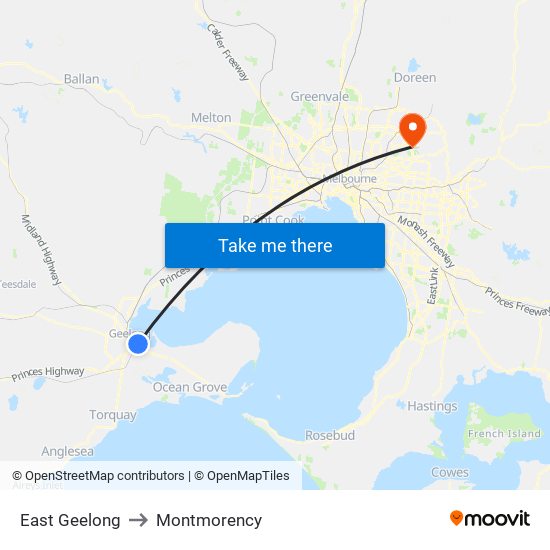 East Geelong to Montmorency map