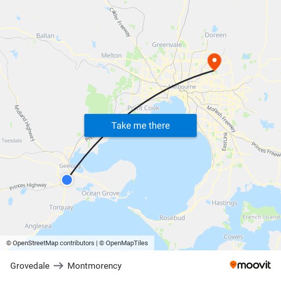 Grovedale to Montmorency map