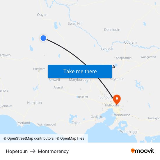 Hopetoun to Montmorency map