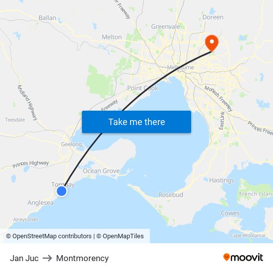Jan Juc to Montmorency map