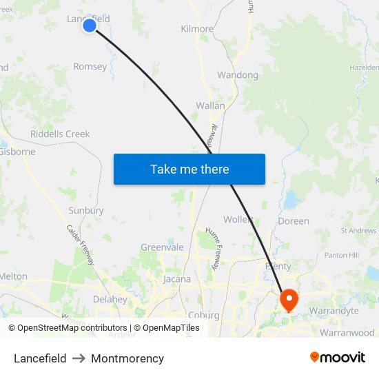Lancefield to Montmorency map