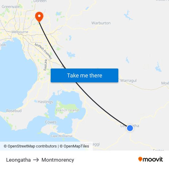 Leongatha to Montmorency map