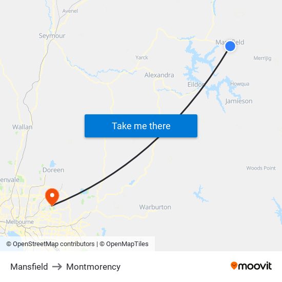 Mansfield to Montmorency map
