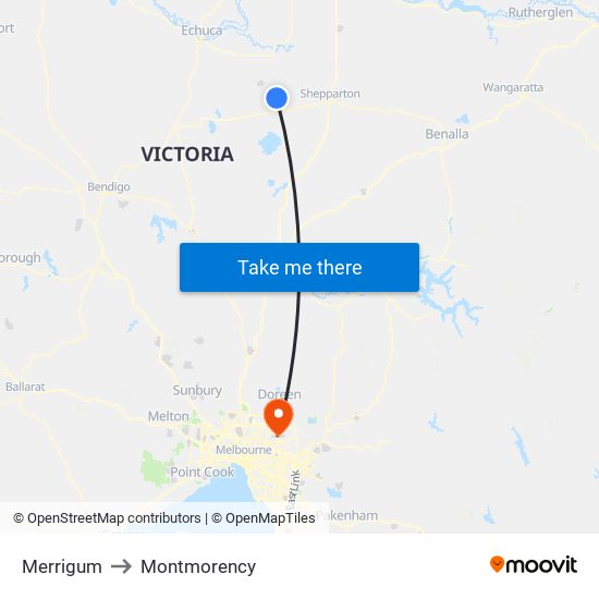 Merrigum to Montmorency map