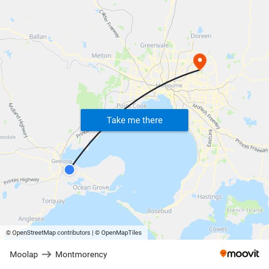 Moolap to Montmorency map
