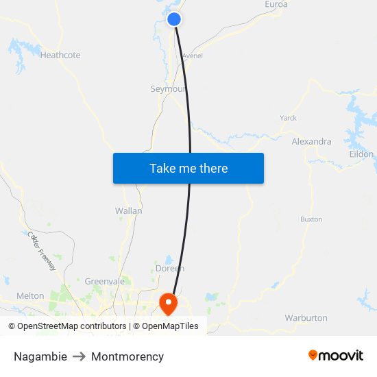 Nagambie to Montmorency map