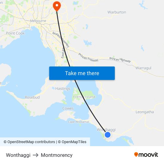 Wonthaggi to Montmorency map