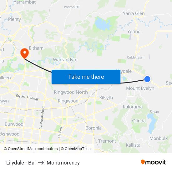 Lilydale - Bal to Montmorency map