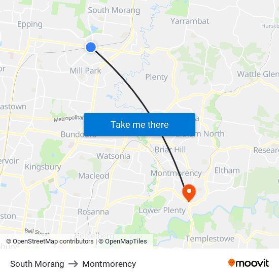 South Morang to Montmorency map