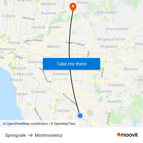 Springvale to Montmorency map