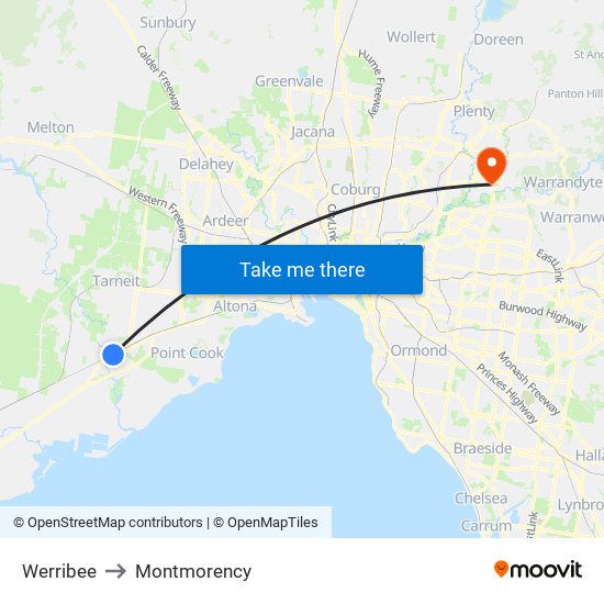 Werribee to Montmorency map