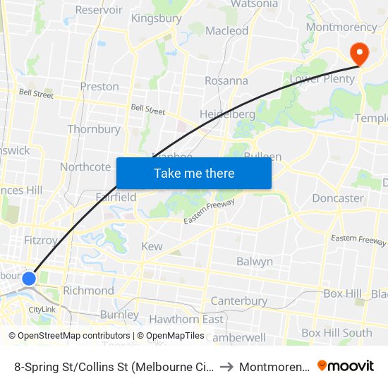 8-Spring St/Collins St (Melbourne City) to Montmorency map