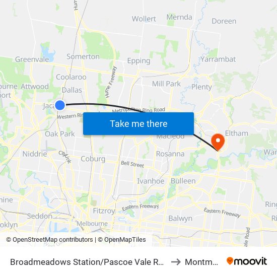 Broadmeadows Station/Pascoe Vale Rd (Broadmeadows) to Montmorency map