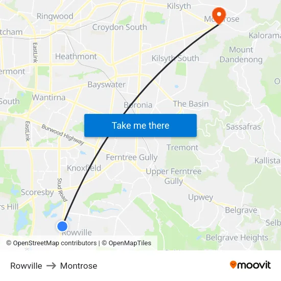 Rowville to Montrose map
