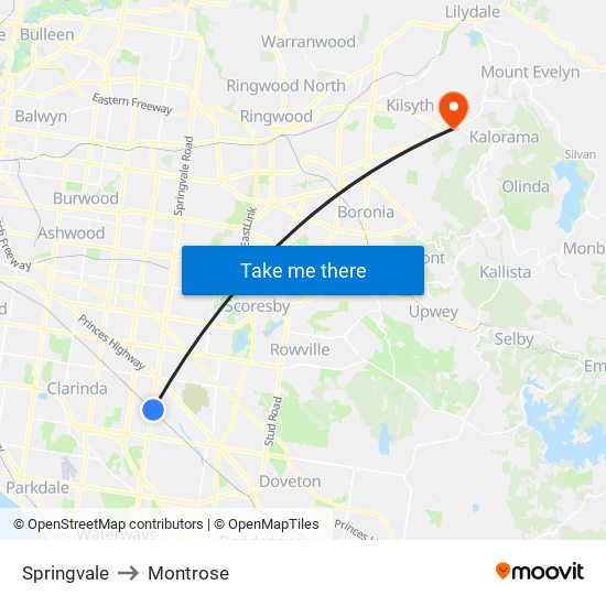 Springvale to Montrose map