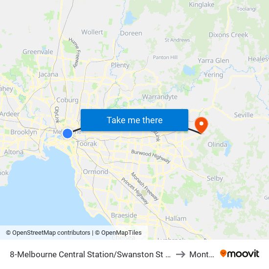 8-Melbourne Central Station/Swanston St (Melbourne City) to Montrose map