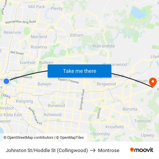 Johnston St/Hoddle St (Collingwood) to Montrose map