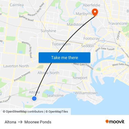 Altona to Moonee Ponds map