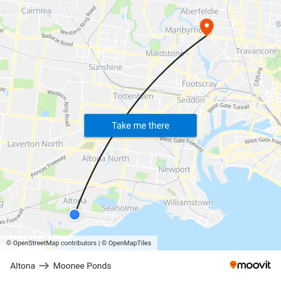 Altona to Moonee Ponds map