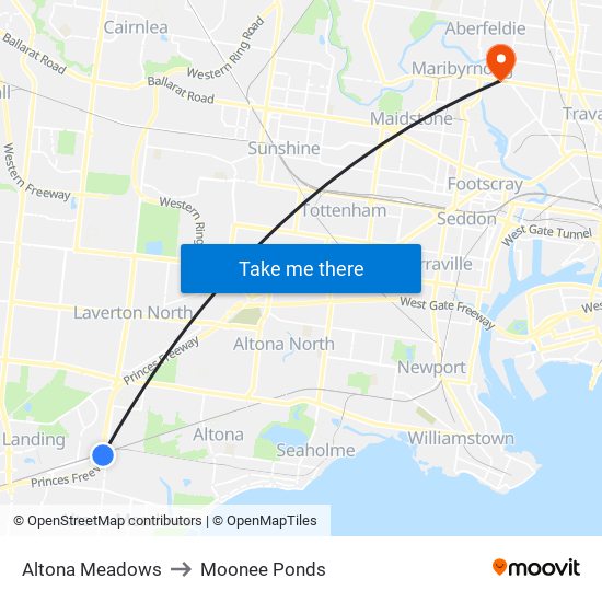 Altona Meadows to Moonee Ponds map