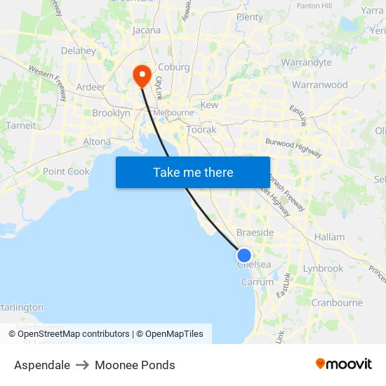 Aspendale to Moonee Ponds map