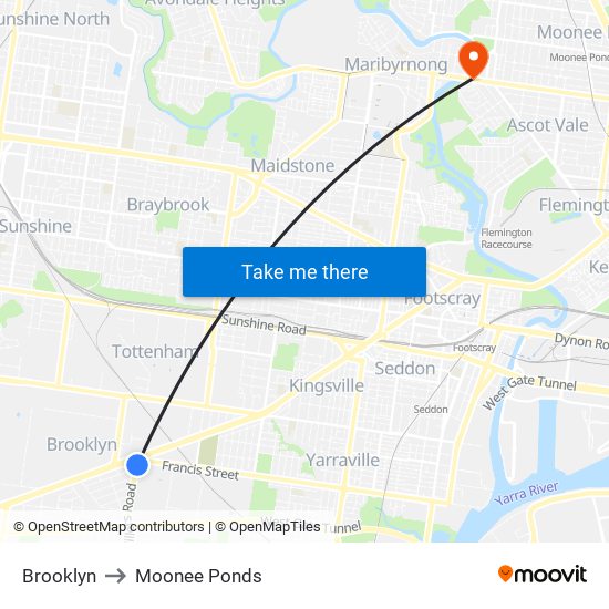 Brooklyn to Moonee Ponds map